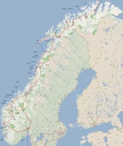 Die geplante Reiseroute durch Norwegen 2011